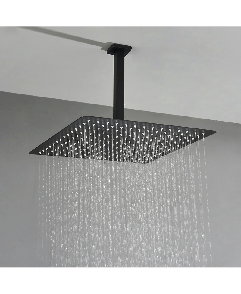 Rainsken 16" Matte Black Shower Head - Luxury Rainfall Showerhead with Self-Cleaning Nozzles, Universal Fit