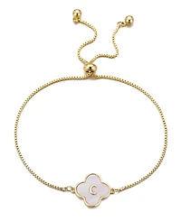 Adornia Gold Mother of Pearl Initial Clover Bolo Bracelet