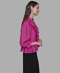 Karl Lagerfeld Paris Women's V-Neck Ruffle Detail Top