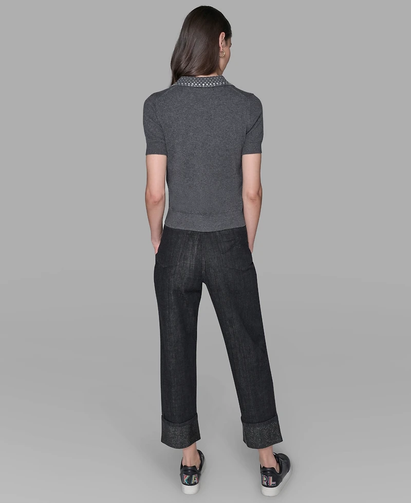 Karl Lagerfeld Paris Women's Embellished Collar Sweater