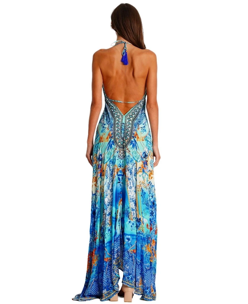 La Moda Clothing Women's Maxi halterneck Dress