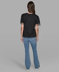 Karl Lagerfeld Paris Women's Crewneck Lace Layer T-Shirt