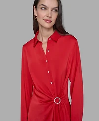 Karl Lagerfeld Paris Women's Long Sleeve Surplice Ring Detail Top