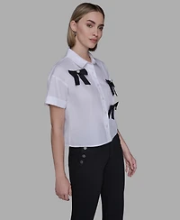 Karl Lagerfeld Paris Women's Collar Bow Applique Detail Top