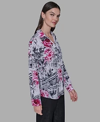 Karl Lagerfeld Paris Women's Floral Print Collar Top