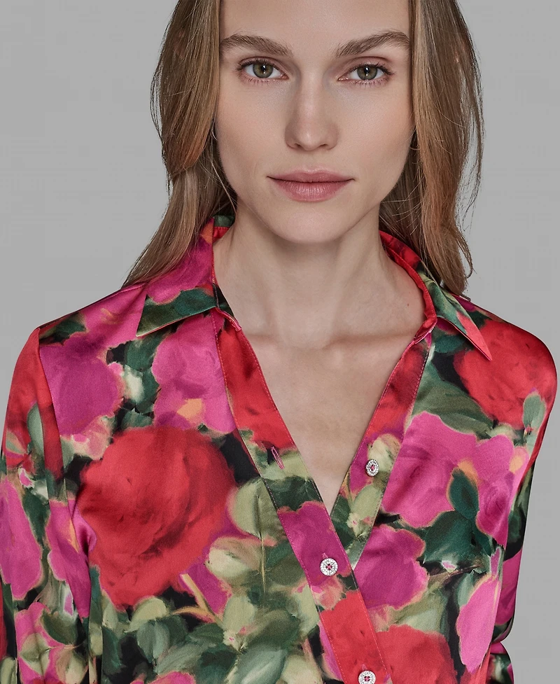 Karl Lagerfeld Paris Women's V-Neck Floral Print Top