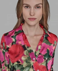 Karl Lagerfeld Paris Women's V-Neck Floral Print Top