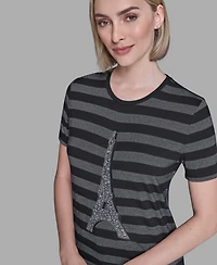 Karl Lagerfeld Paris Women's Crewneck Striped T-Shirt