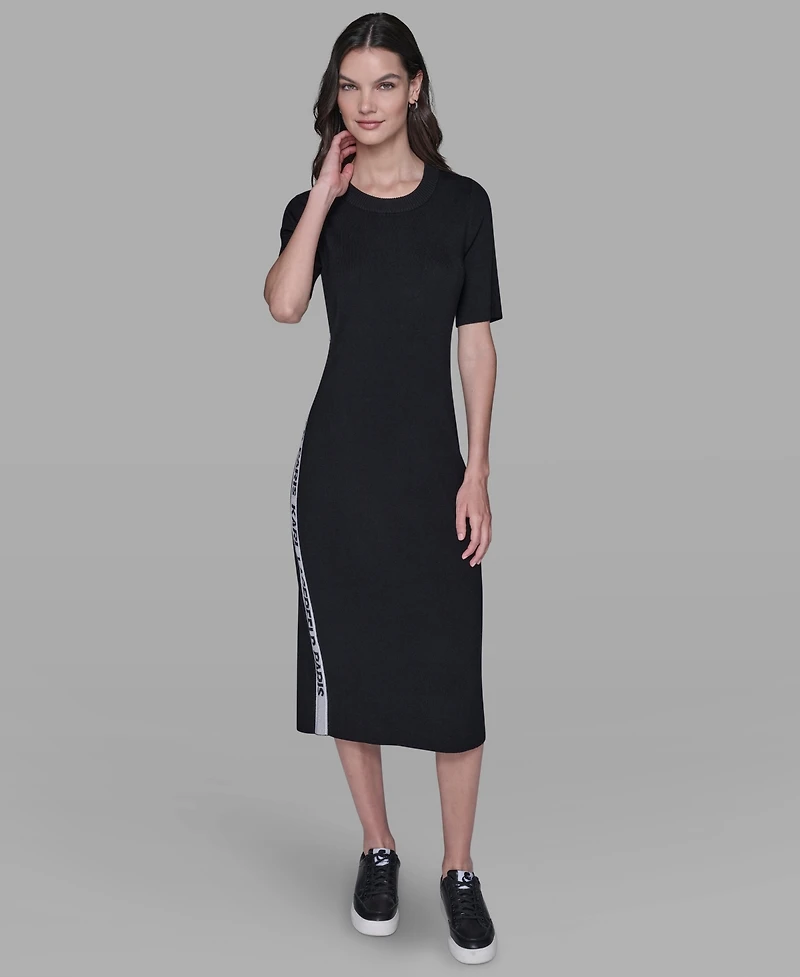Karl Lagerfeld Paris Women's Mock Neck Logo Trim Dress