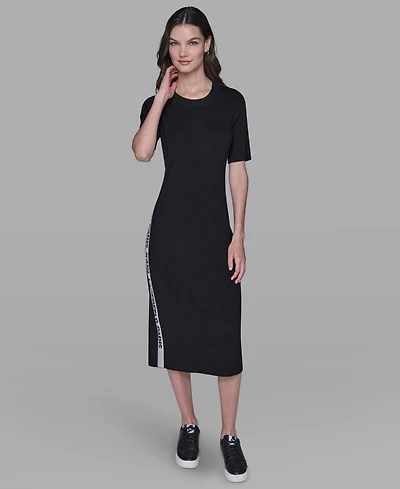 Karl Lagerfeld Paris Women's Mock Neck Logo Trim Dress