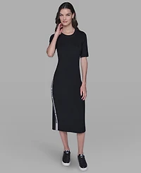 Karl Lagerfeld Paris Women's Mock Neck Logo Trim Dress