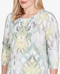 Alfred Dunner Stockbridge Ikat Medallion Pattern Soft Knit Top
