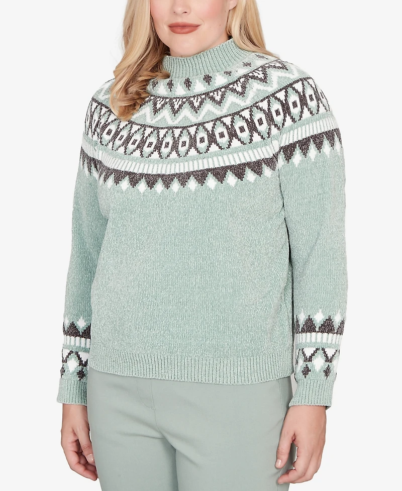 Alfred Dunner Stockbridge Fair Isle Pattern Chenille Sweater