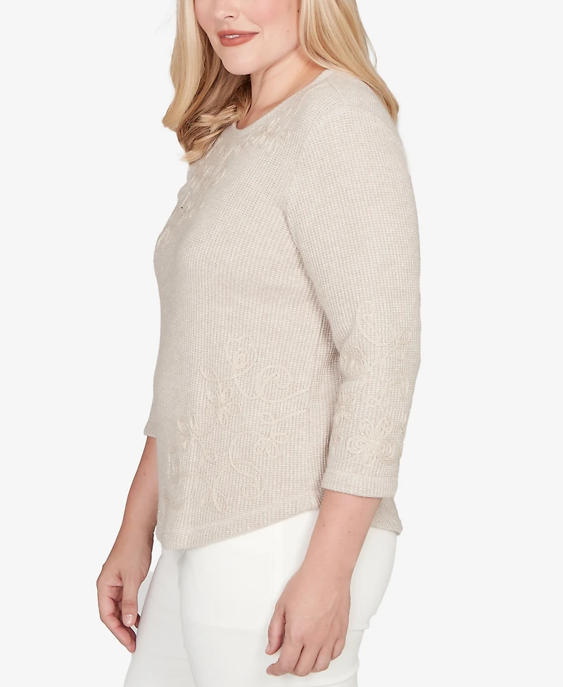 Alfred Dunner Vienna Asymmetrical Floral Soutache Knit Top