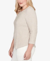 Alfred Dunner Vienna Asymmetrical Floral Soutache Knit Top