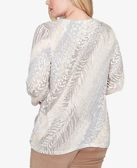 Alfred Dunner Vienna Diagonal Animal Print Top With Necklace