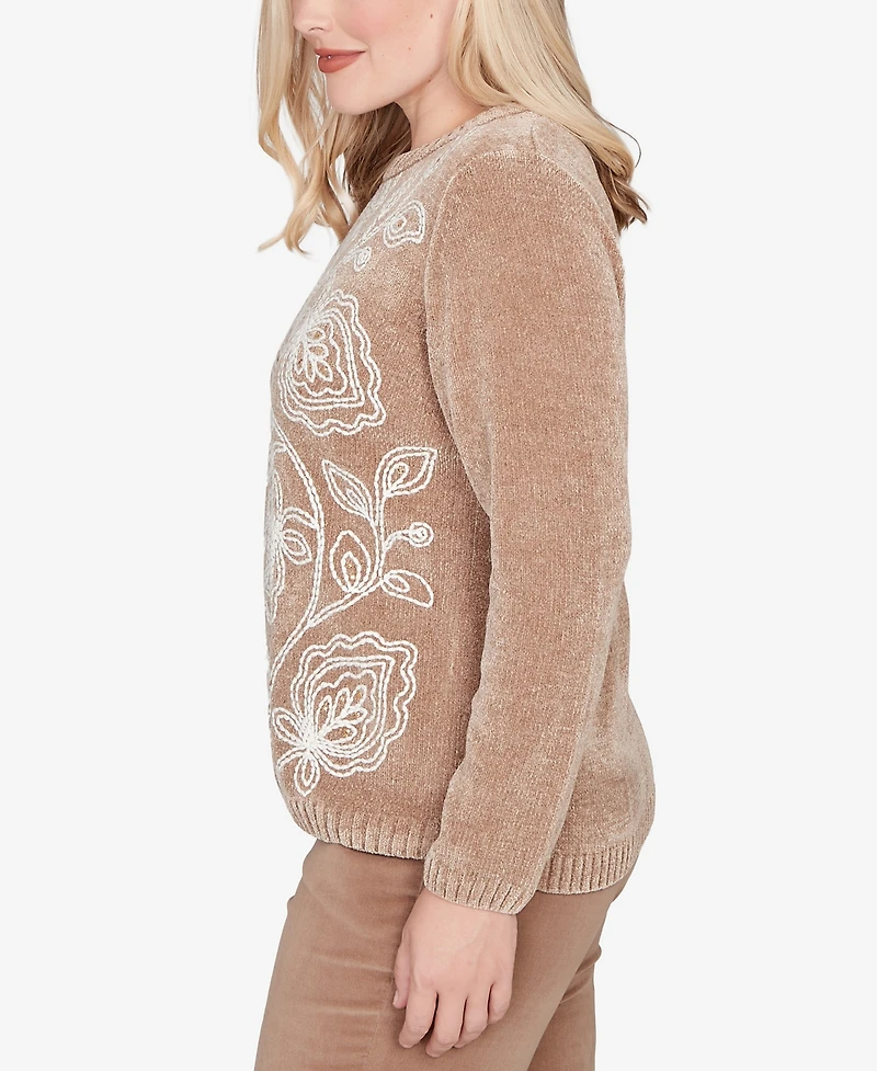 Alfred Dunner Vienna Stitched Leaf Detail Chenille Sweater