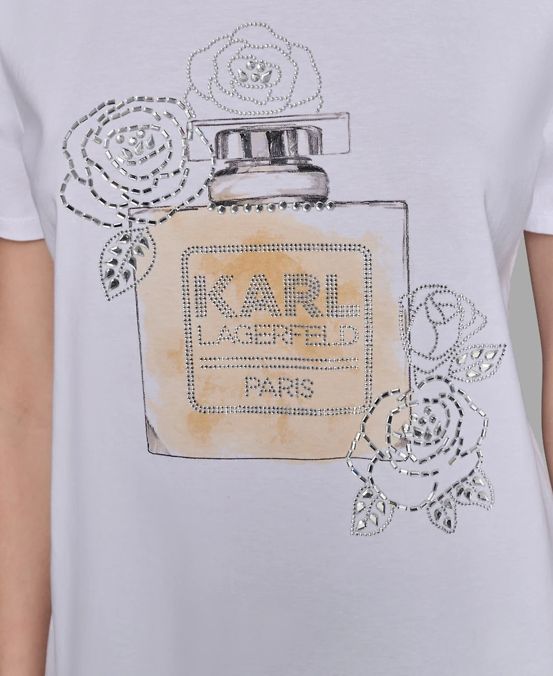 Karl Lagerfeld Paris Women's Crewneck Embellished Perfume Bottle T-Shirt