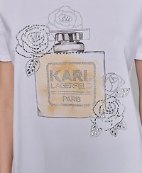 Karl Lagerfeld Paris Women's Crewneck Embellished Perfume Bottle T-Shirt