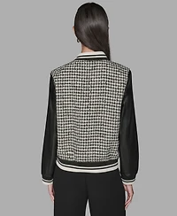 Karl Lagerfeld Paris Women's Collar Neck Mixed Media Jacket