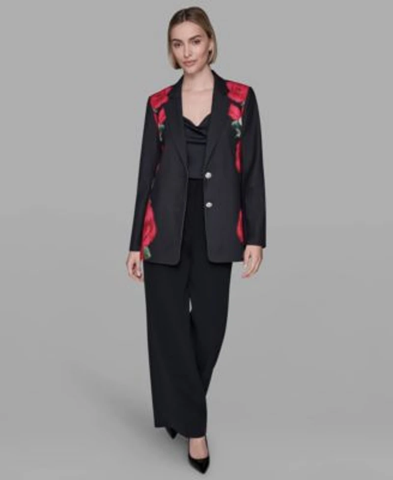 Karl Lagerfeld Paris Womens Floral Print Collar Blazer Print Pants