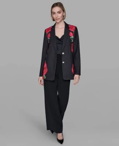 Karl Lagerfeld Paris Womens Floral Print Collar Blazer Print Pants