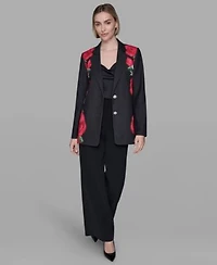 Karl Lagerfeld Paris Womens Floral Print Collar Blazer Print Pants