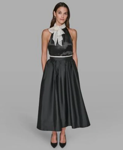 Karl Lagerfeld Paris Womens Halter Bow Neck Top Bubble Midi Skirt