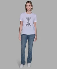 Karl Lagerfeld Paris Women's Crewneck Embellished Bow Eiffel Tower T-Shirt