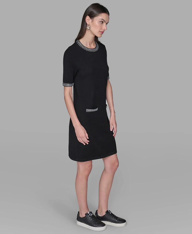 Karl Lagerfeld Paris Women's Crewneck Embellished Shift Dress