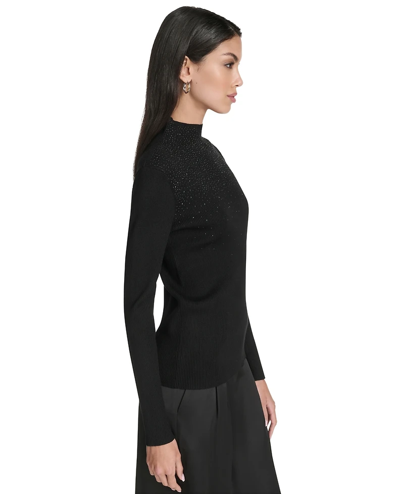 Halston Women's Embellished Long Sleeve Turtle Neck Top