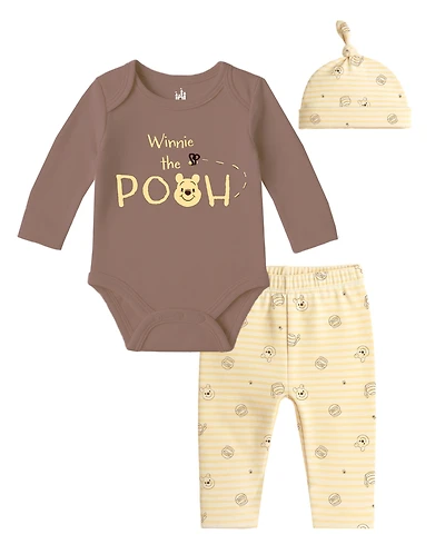 Disney Baby Boys or Girls 3-Piece Pooh Bodysuit, Hat, and Pants Set