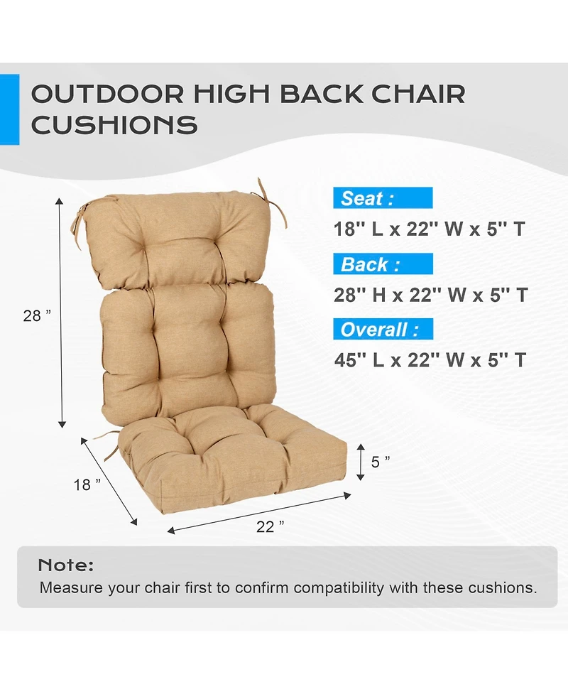 Aoodor Outdoor 45"x 22" x5" Tufted High Back Cushions Patio Replacement Chair Cushion with Ties, Water and Fade Resistant for All Weath