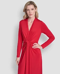 Dkny Women's Long Sleeve V-Neck O-Ring Dress