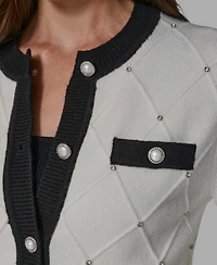 Karl Lagerfeld Paris Women's Crew Neck Front-Button Cardigan Sweater