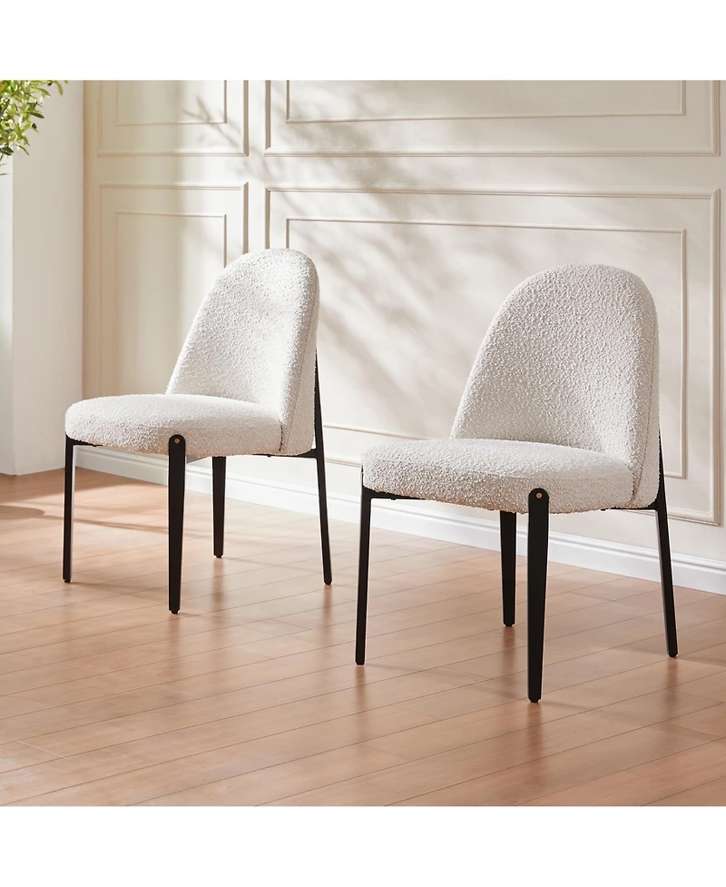 Morden Fort Modern 3-Piece Faux Marble Round Dining Table with Boucle Chairs in White Dining Room Set for Kitchen