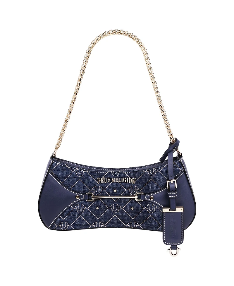 True Religion Studded Denim Chain Shoulder Bag