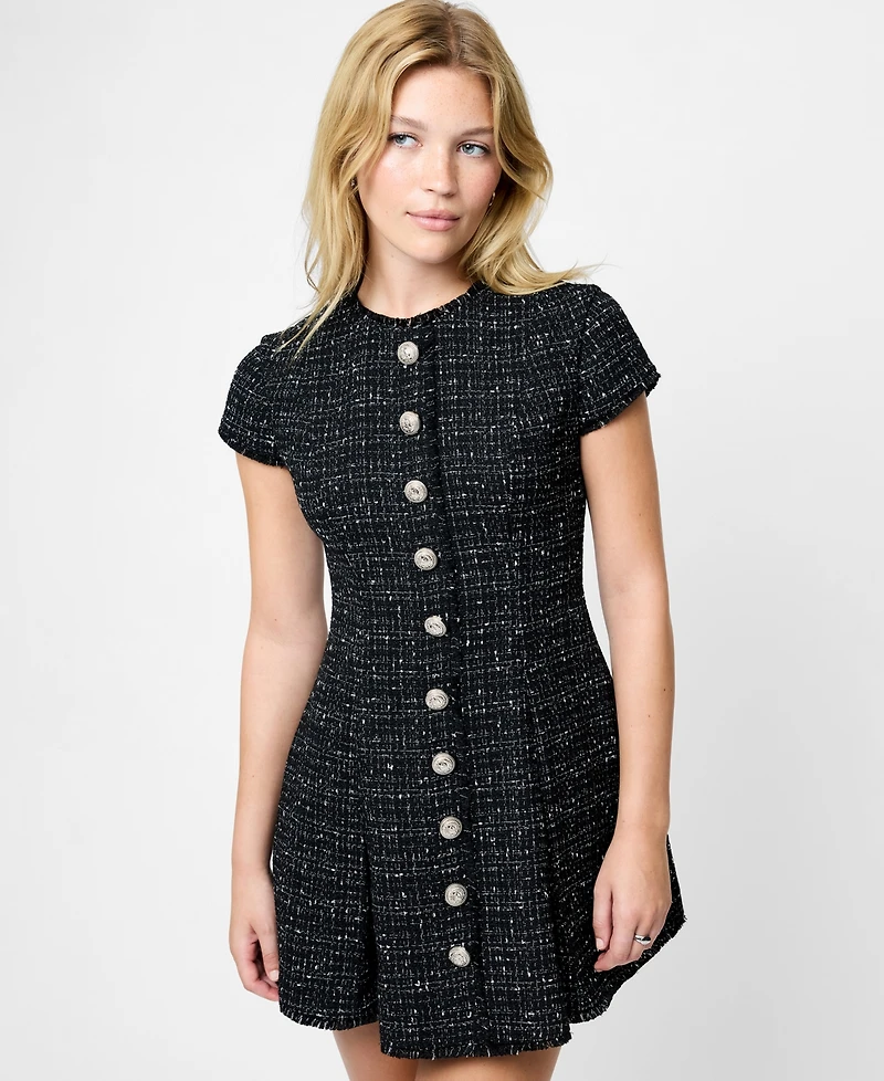Fcuk Women's Speckled Tweed Pleated Mini Dress