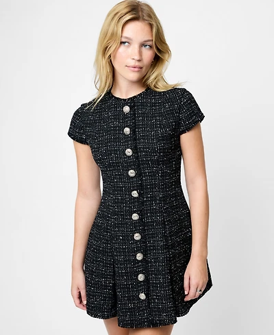 Fcuk Women's Speckled Tweed Pleated Mini Dress