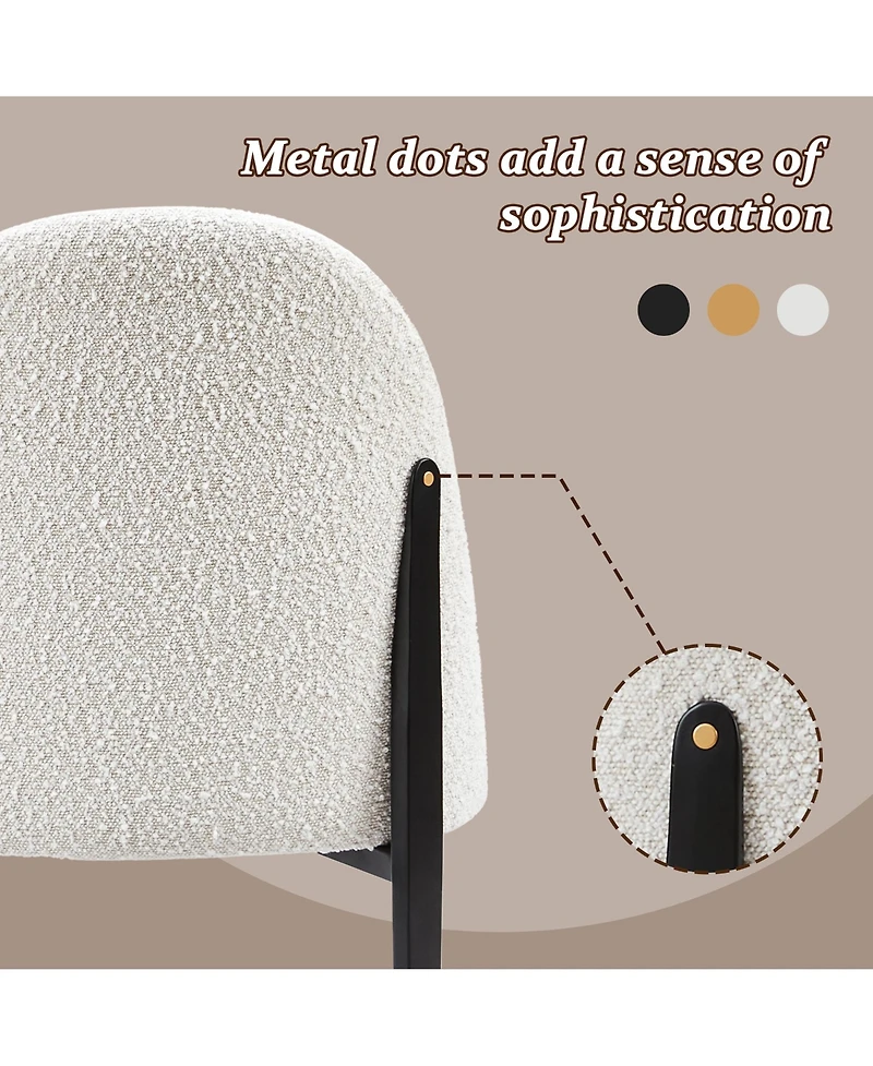 Morden Fort Luxury 5-Piece Faux Marble Round Dining Table with White Boucle Chairs Metal Legs Dining Room Set for Kitchen