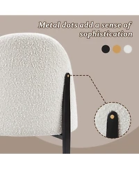 Morden Fort Luxury 5-Piece Faux Marble Round Dining Table with White Boucle Chairs Metal Legs Dining Room Set for Kitchen