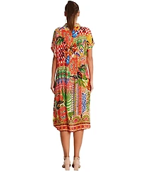 La Moda Clothing Women's Midi Summer Dress with Collared Neck, Short Sleeves, and Side Slits