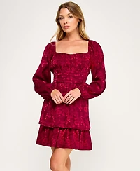 Row A Juniors' Long Sleeve Pleated Bust Dress