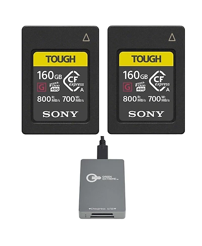 Sony Tough 160GB CFexpress Type-a Memory Card, 2-Pack, Bundle with Usb-c CFexpress Type-a and Sd Uhs-ii Card Reader