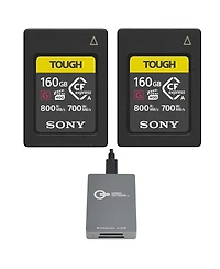 Sony Tough 160GB CFexpress Type-a Memory Card, 2-Pack, Bundle with Usb-c CFexpress Type-a and Sd Uhs-ii Card Reader