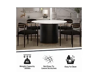 Modern Faux Marble Dining Set With 47" Round Table And 4 Boucle Armchairs for Kitchen Dining Room