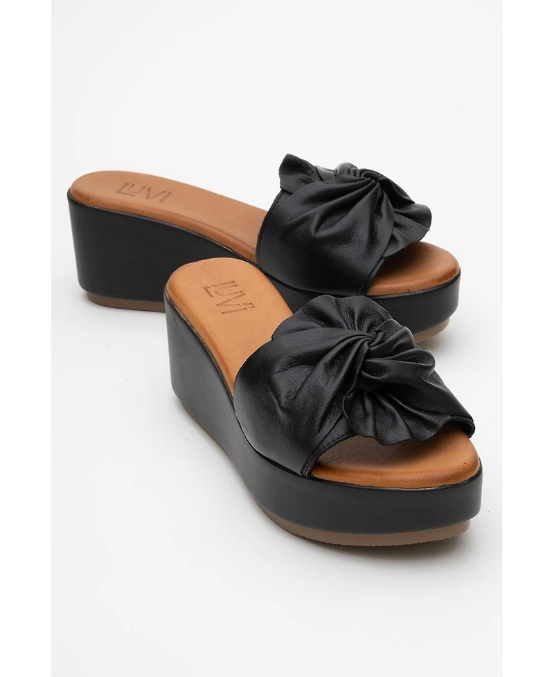 Forever & Always Shoes Syndra Bow Wedge Leather Sandal (Women)