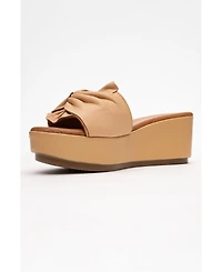 Forever & Always Shoes Syndra Bow Wedge Leather Sandal (Women)