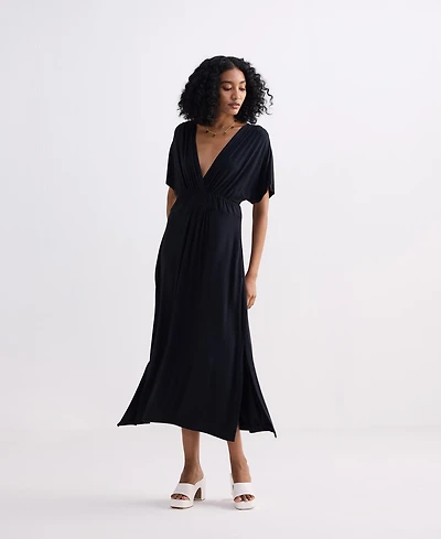 Reistor Women's Flowy A-Line Maxi Dress with Side Slits Black