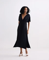 Reistor Women's Flowy A-Line Maxi Dress with Side Slits Black
